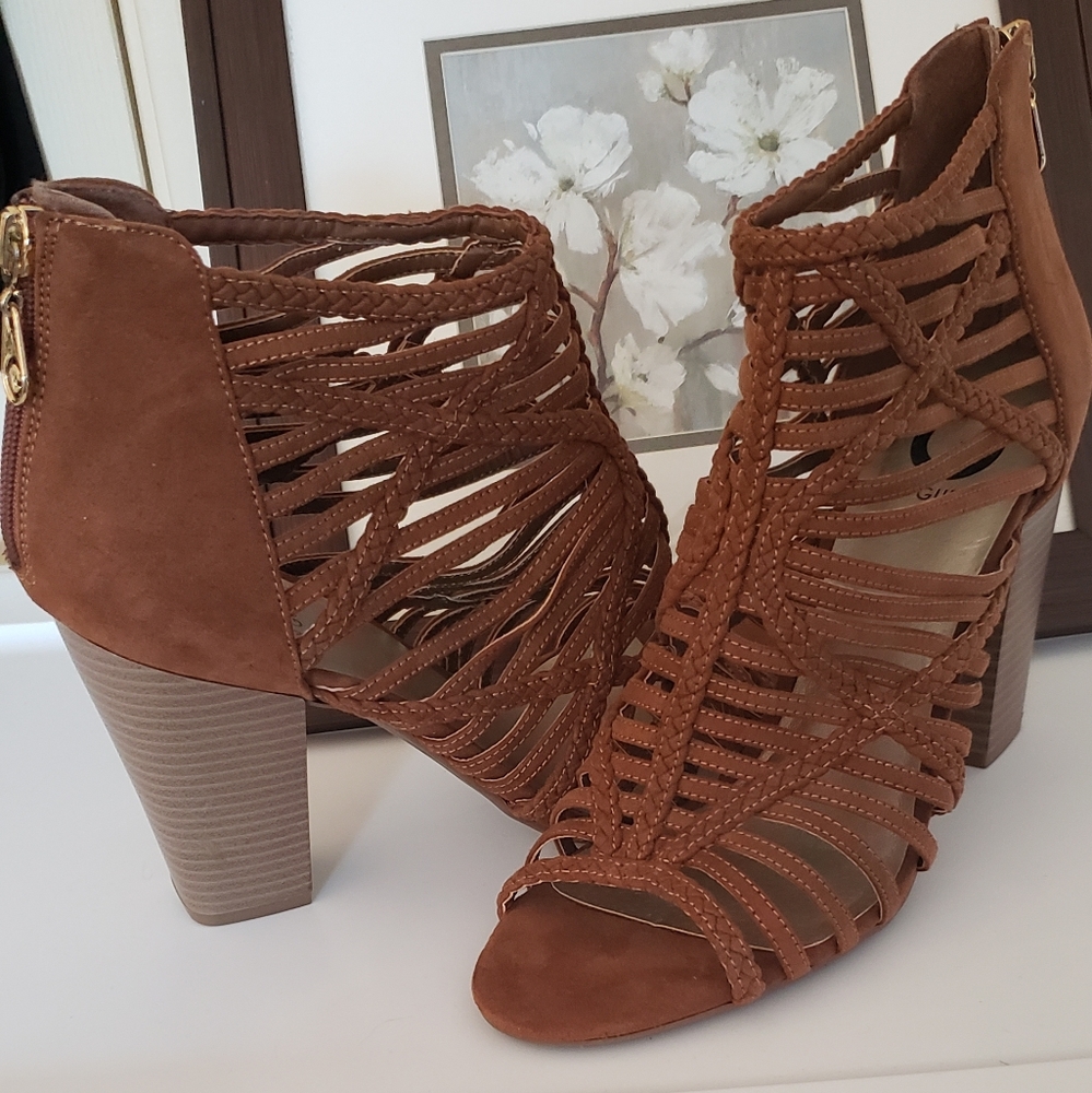 G by Guess Caged Sexy Block Heel Booties Sandals Size 10